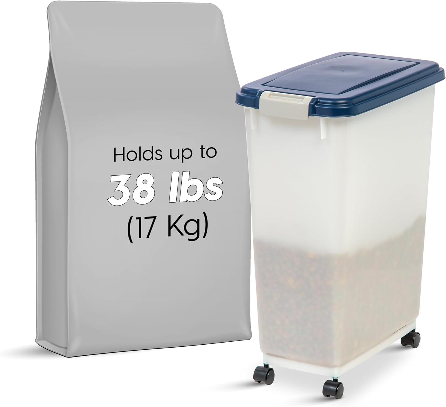 IRIS USA Airtight Pet Food Container with Casters, Navy