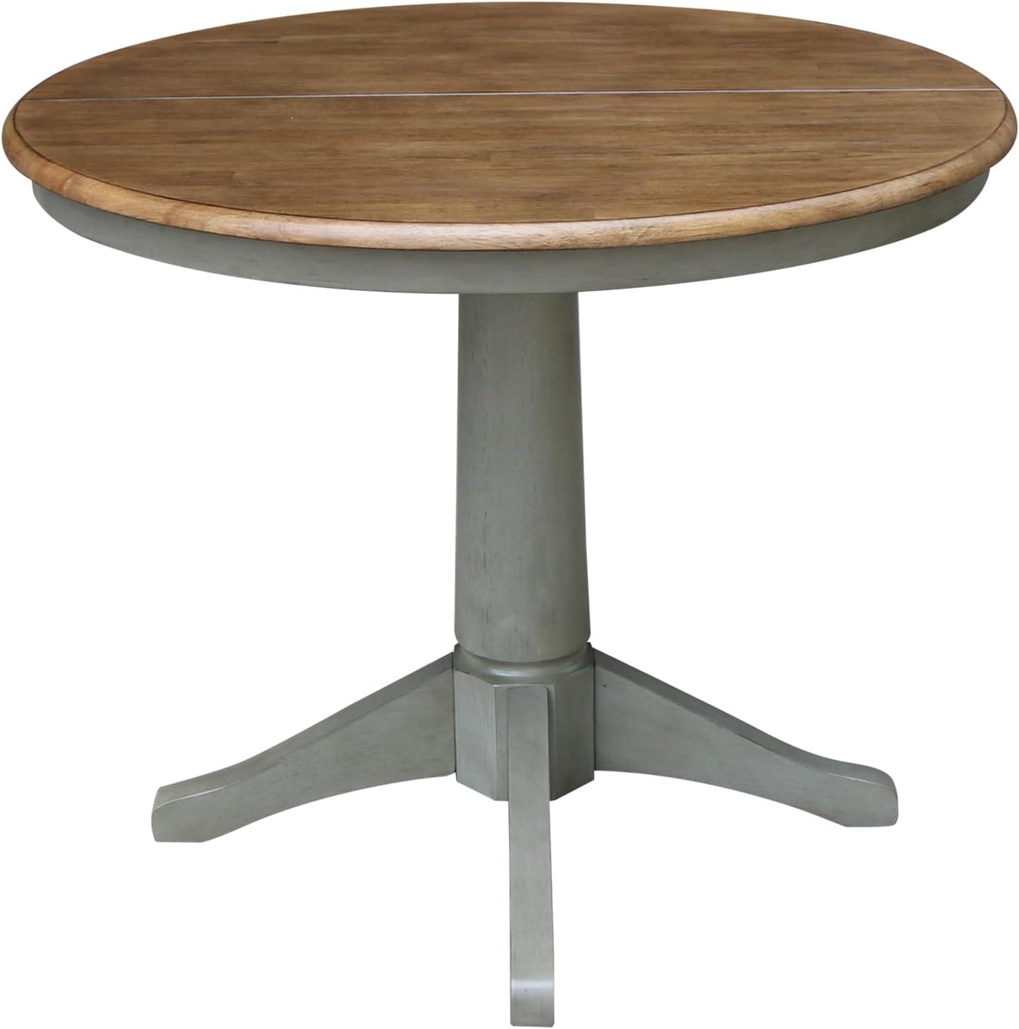 International Concepts 36" Round Top Pedestal Table With 12" Leaf - Dining Height - Distressed Hickory/Stone