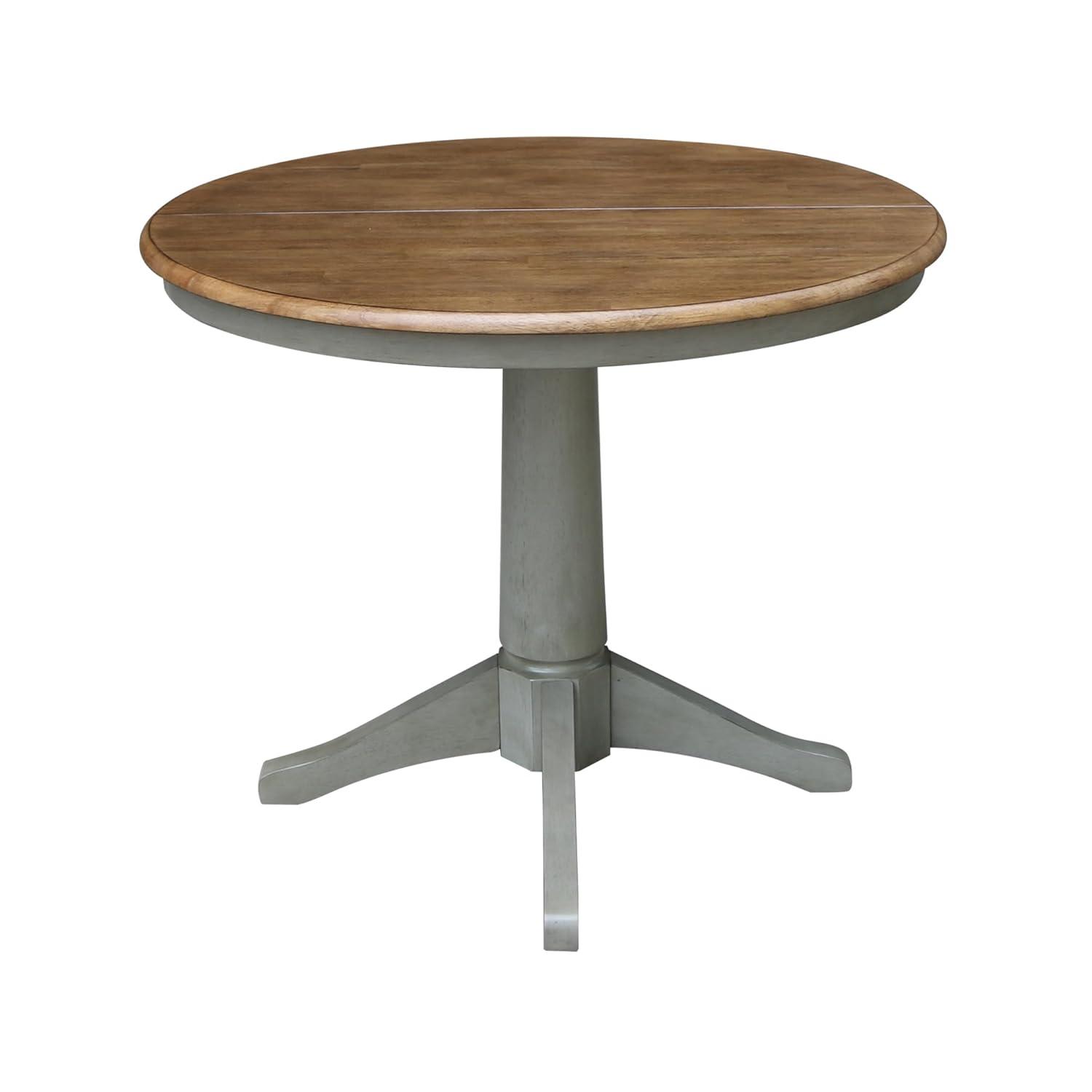 International Concepts 36" Round Top Pedestal Table With 12" Leaf - Dining Height - Distressed Hickory/Stone