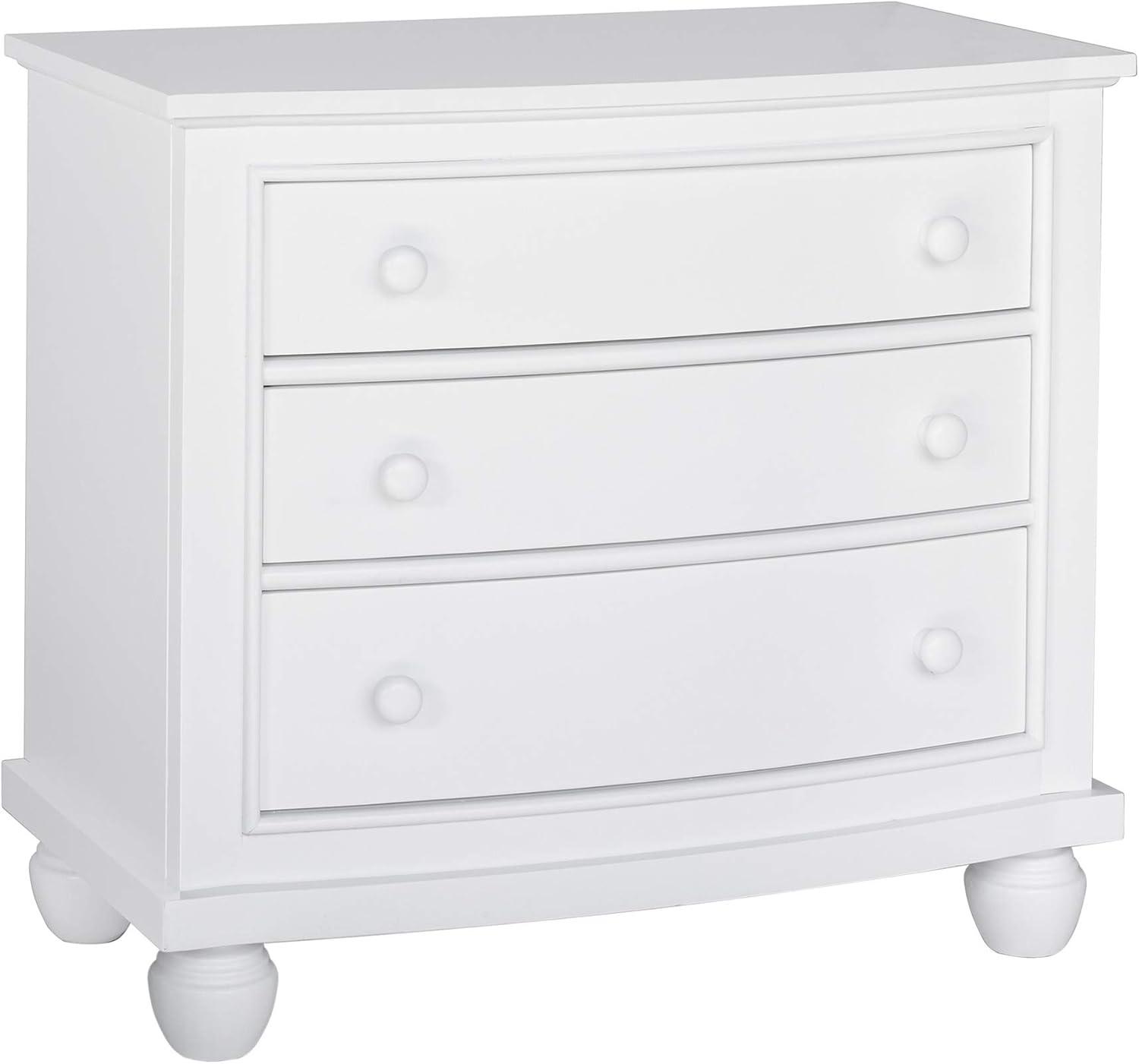 Coastal White Wood 3-Drawer Nightstand with USB Ports