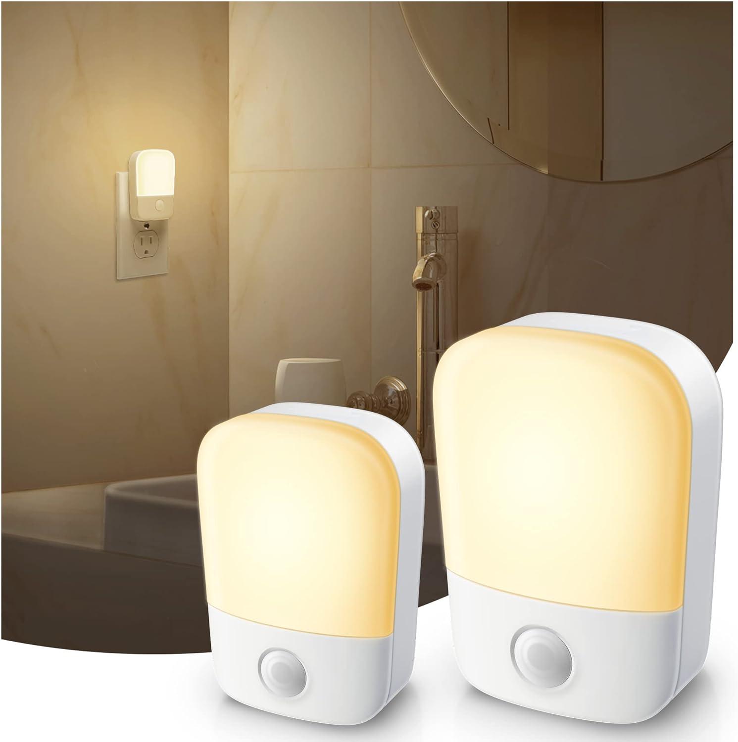 Warm White LED Night Lights with Dusk to Dawn Sensor, 2-Pack