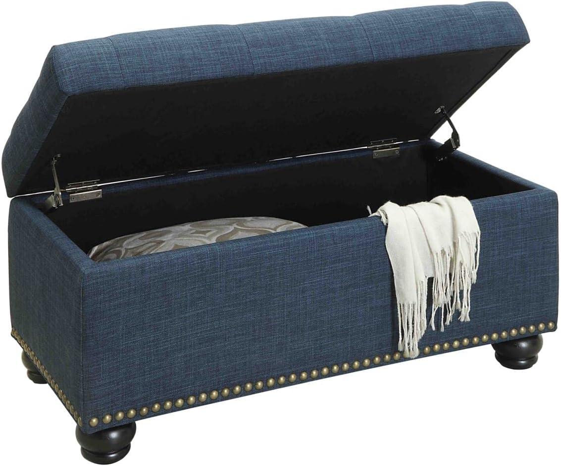 Elegant Blue Velvet Tufted Footstool with Nailhead Trim and Storage