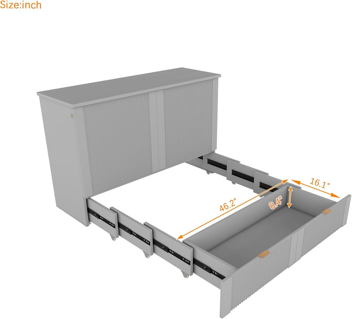 Gray Full Size Murphy Bed with Drawers and USB Ports