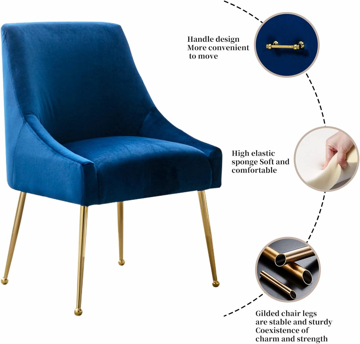 Home Beyond Velvet Upholstered Wing Back Parsons Chair with Golden Plated Legs, Accent Chairs with Contemporary Design for Living Room, Comfortable Armless Padded Chairs, Set of 2, VC-21B, Blue