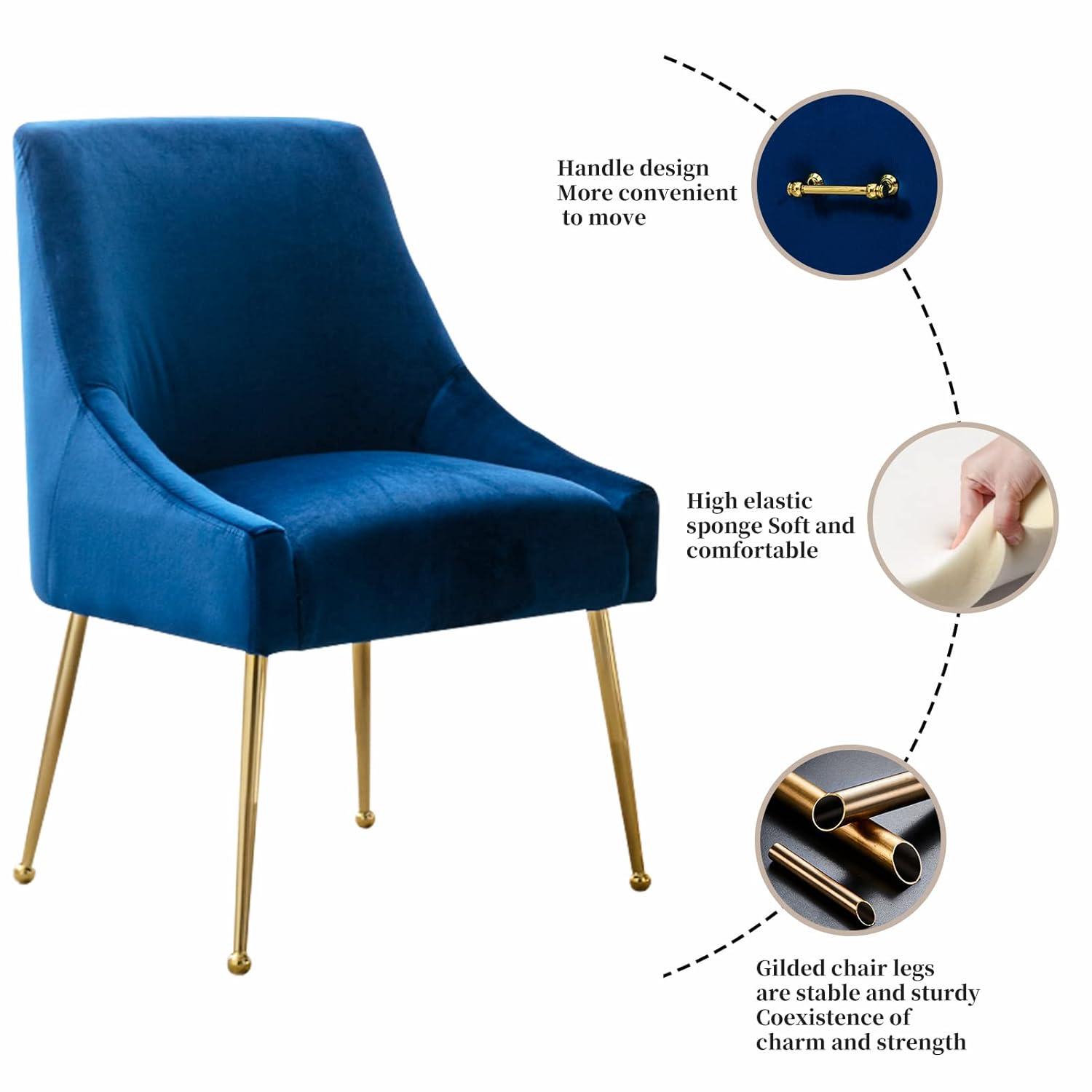 Home Beyond Velvet Upholstered Wing Back Parsons Chair with Golden Plated Legs, Accent Chairs with Contemporary Design for Living Room, Comfortable Armless Padded Chairs, Set of 2, VC-21B, Blue