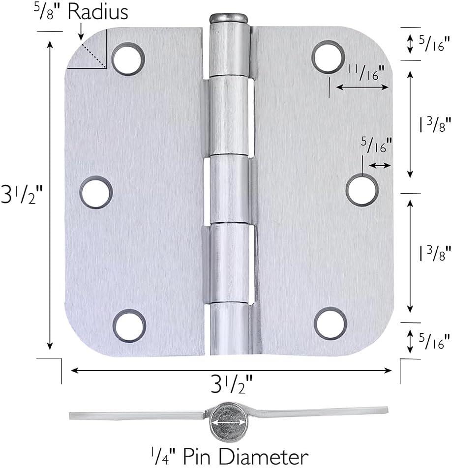 Brushed Chrome 3.5-inch x 3.5-inch Interior Door Hinges 6-Pack