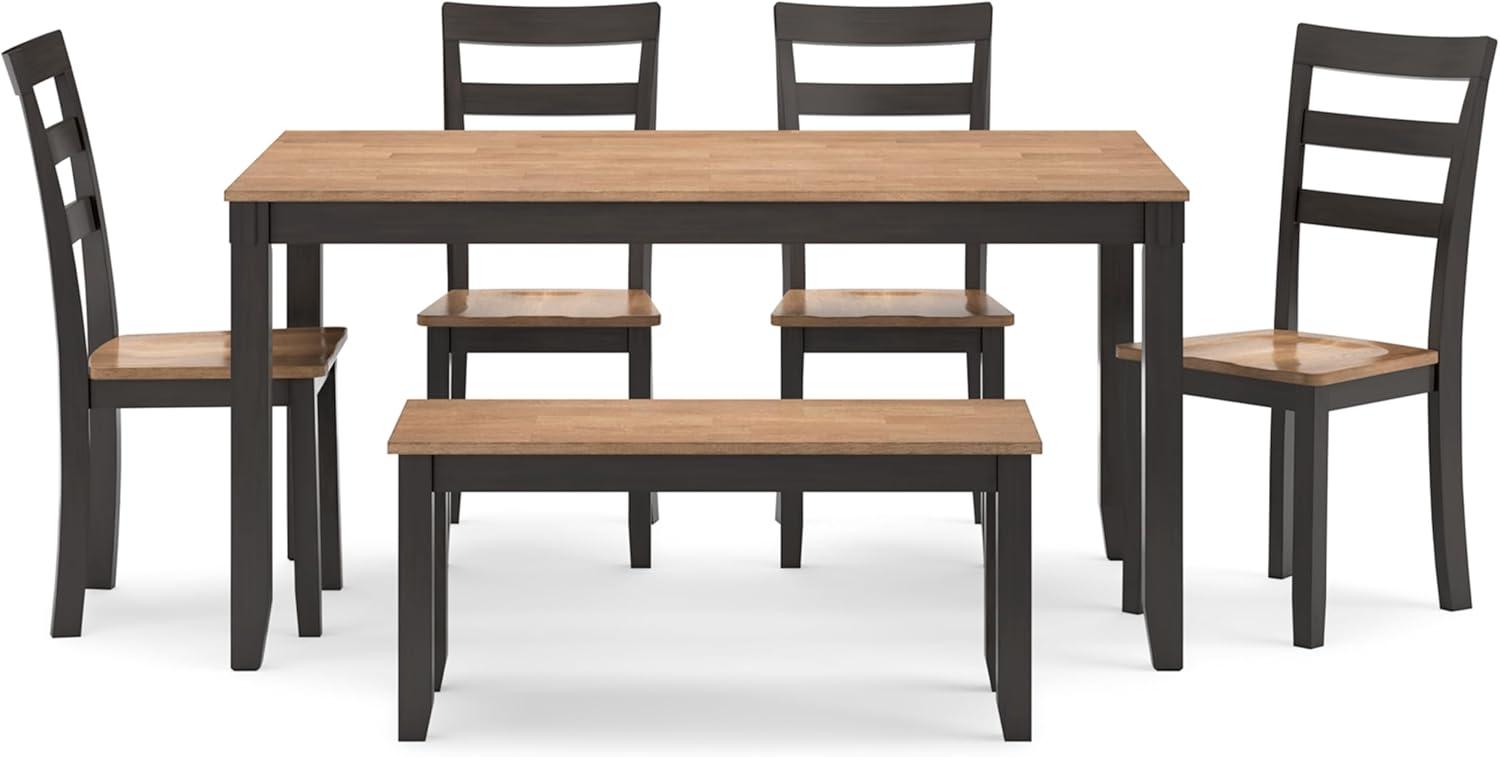 Transitional Light and Dark Brown Rectangular Dining Table Set with Bench