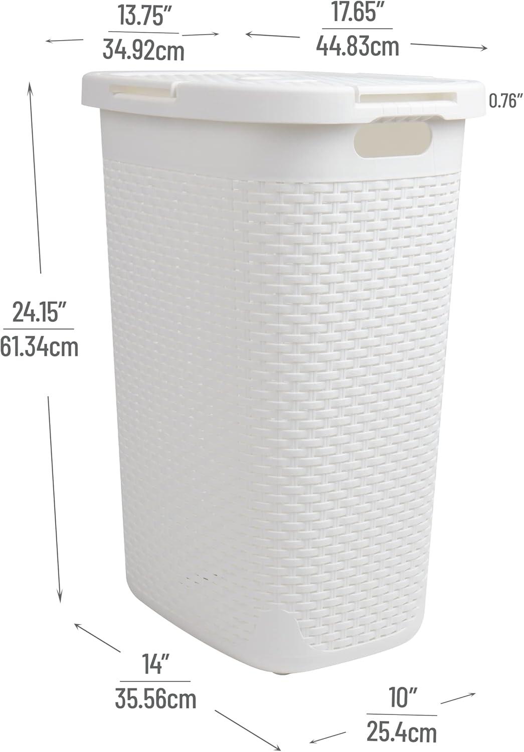 Mind Reader Mind Reader 60L Slim Laundry Hamper, Clothes Basket, Lid, Wicker Style, Plastic, 17.65"L x 13.75"W x 24.15"H, 2-Pack