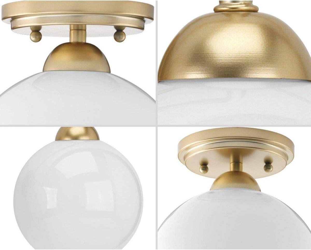 Progress Lighting Carisa 1-Light Flush Mount, Vintage Gold, White Glass Shade