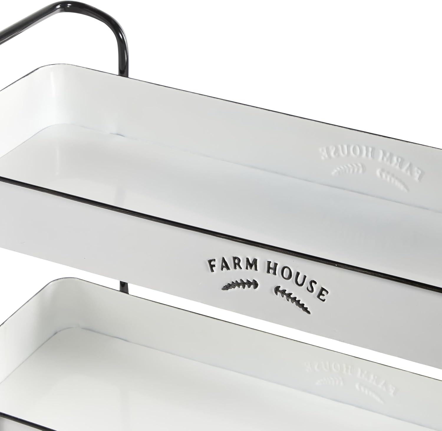 DecMode 32" x 35" White Metal Kitchen Rolling 3 Shelves Bar Cart with Black Accents and Farm House Design, 1-Piece