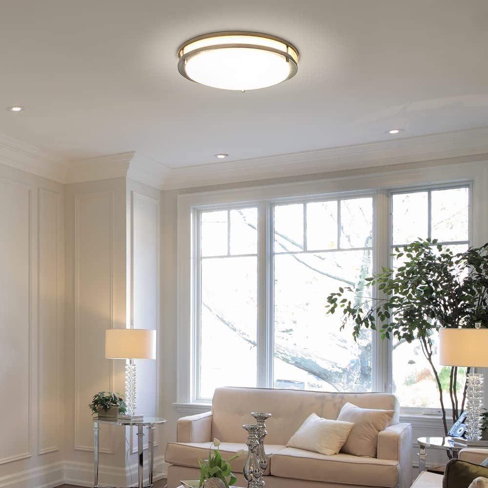 Satin Nickel 18-Inch Round LED Flush Mount Ceiling Light