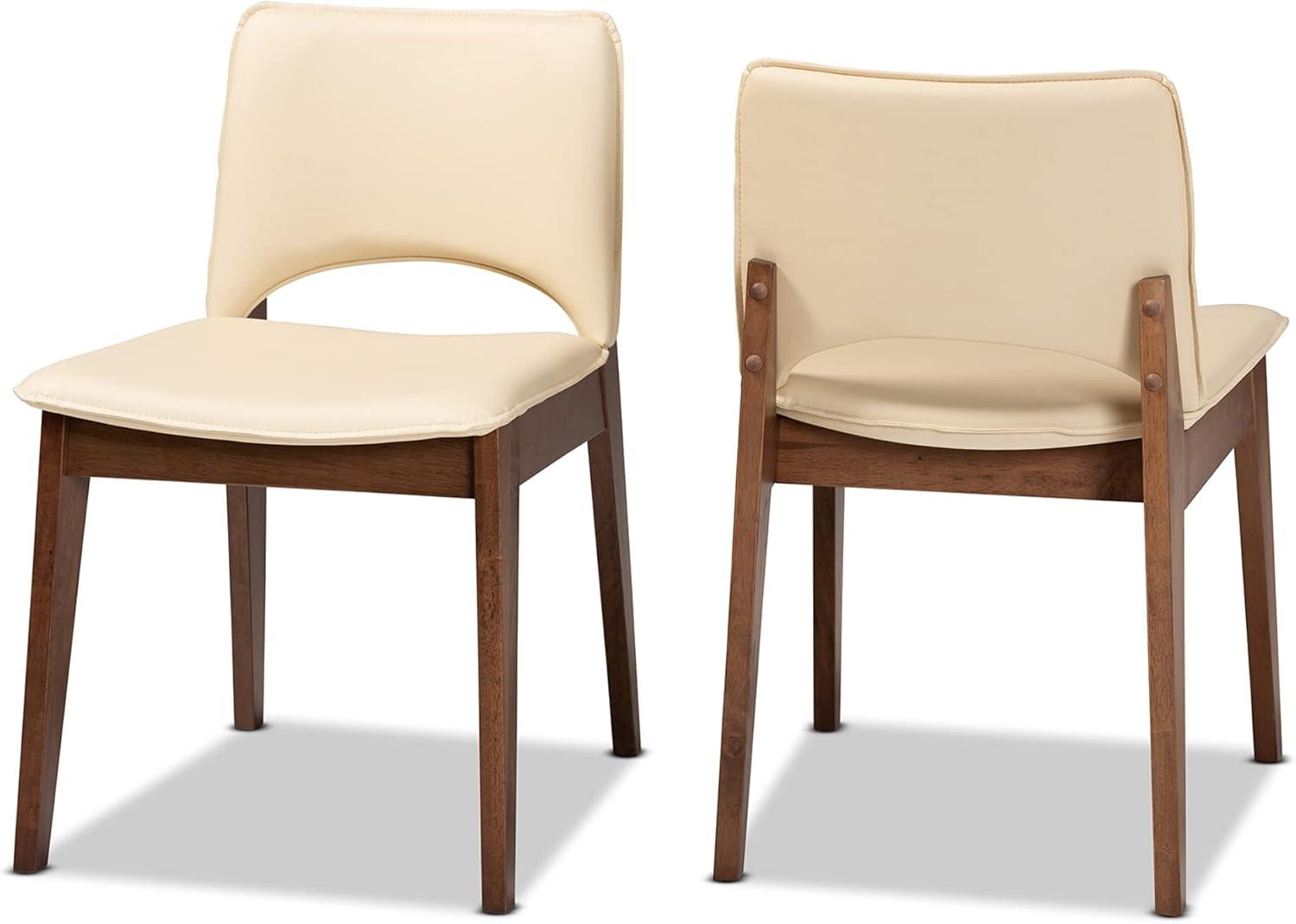 Beige Faux Leather Upholstered Dining Chairs with Walnut Wood Frame