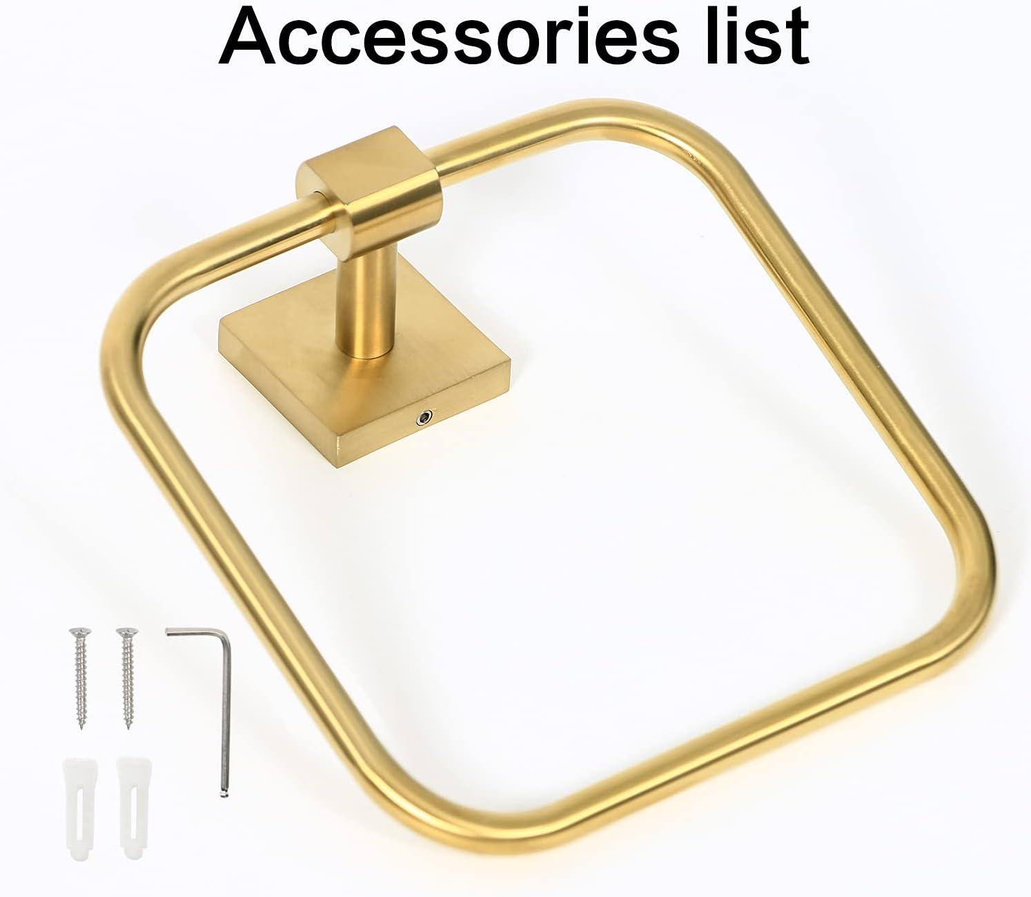 Brushed Gold Stainless Steel Square Wall Mounted Towel Ring