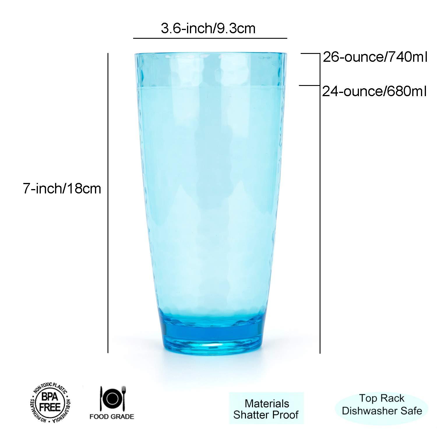26-Ounce Large Acrylic Glasses Plastic Tumbler/Drinking Cups,Set of 6 Multi-Hammered Style,BPA Free