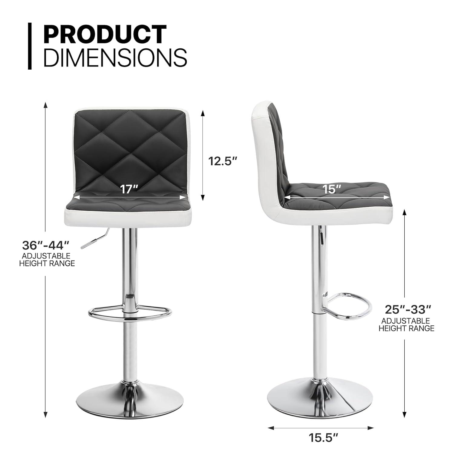 MoNiBloom Modern Bar Stools, Faux Leather Swivel Adjustable Barstools with Square Back, Counter Height Chairs Set of 2, Black/White