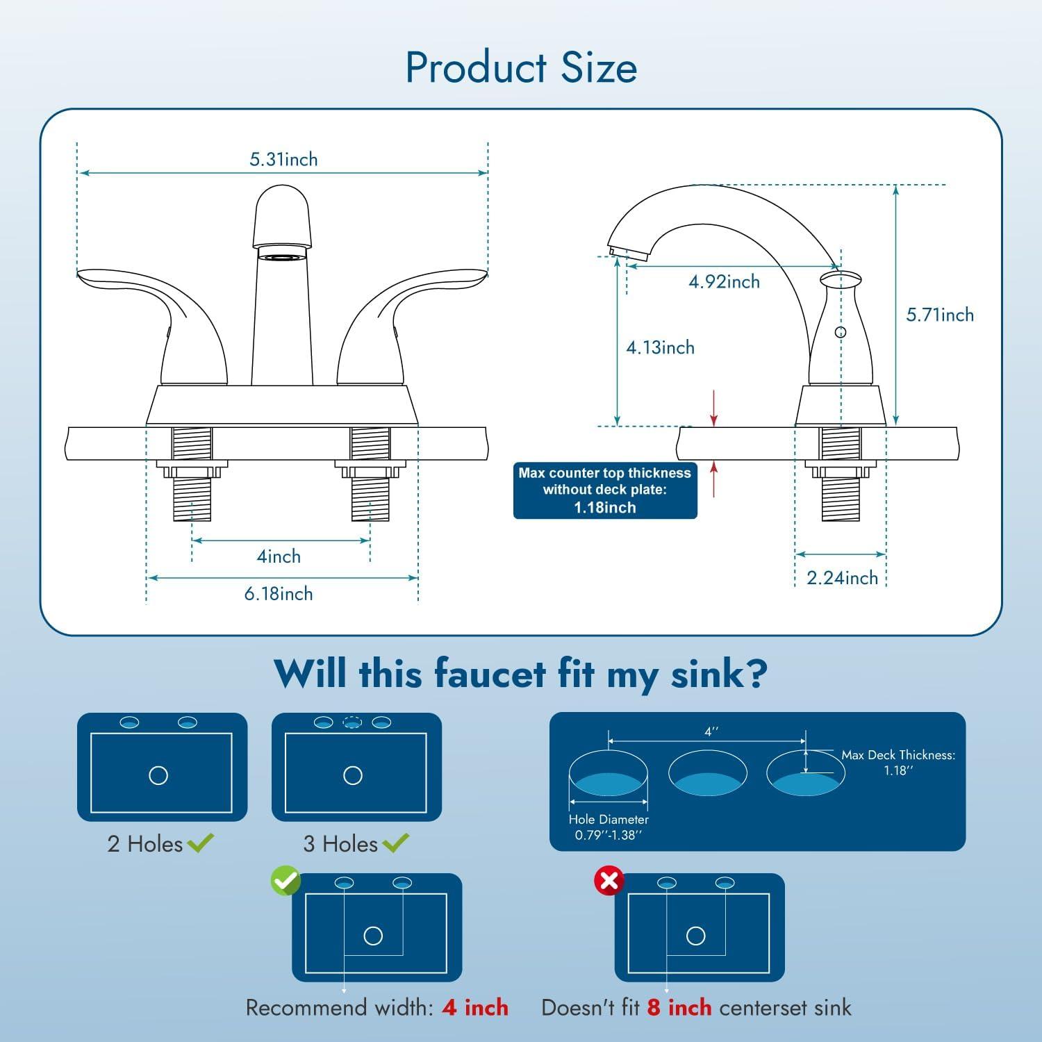 1.2 Flow Centerset Bathroom Sink Faucet with Drain