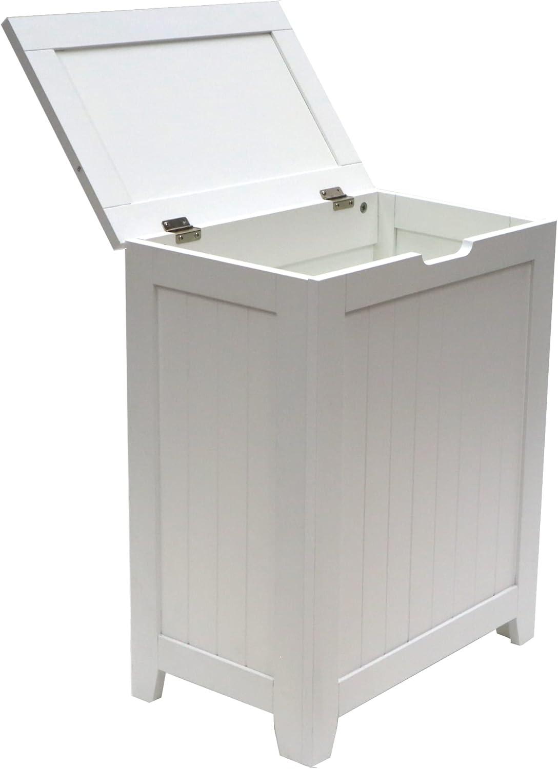 White Wainscot Style Wooden Laundry Hamper with Lid