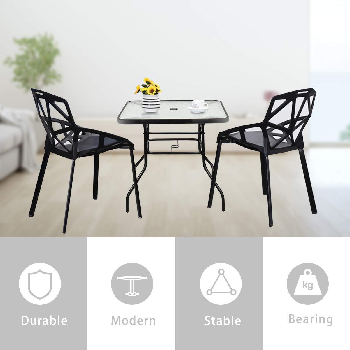 Lark Manor™ Aliyahna 32'' Patio Square Table Tempered Glass Steel Frame Outdoor Pool Yard Garden