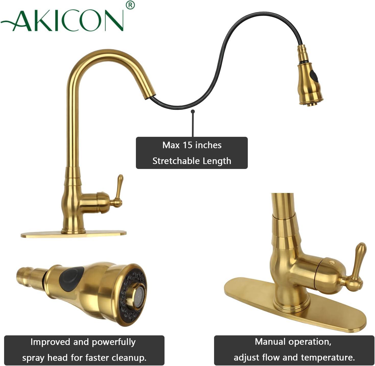 Brushed Gold Brass Pull-Down Kitchen Faucet with Lever Handle