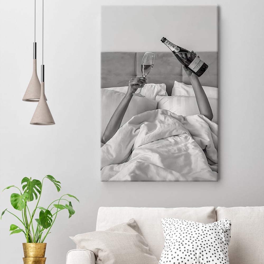 Black and White Feminist Wine Canvas Wall Art