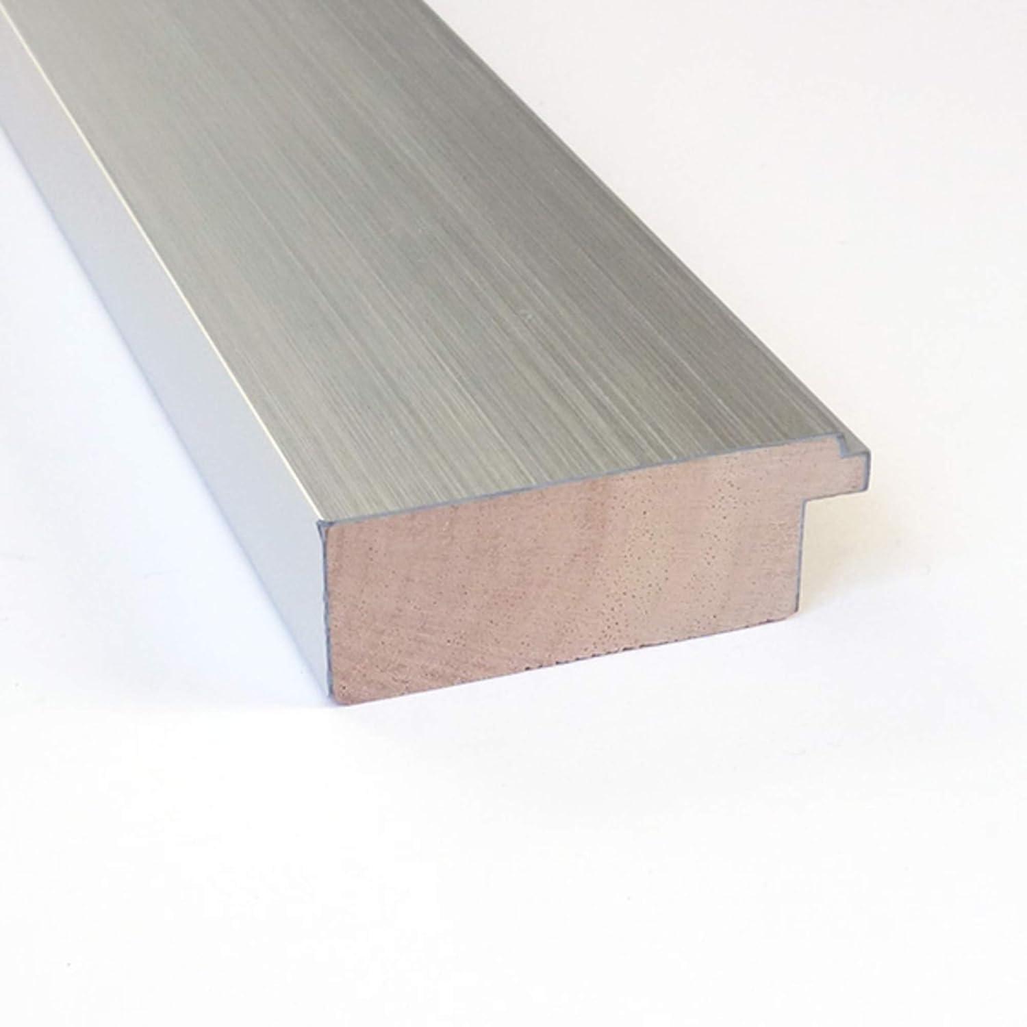 Brushed Sterling Silver Beveled Wood Bathroom Wall Mirror