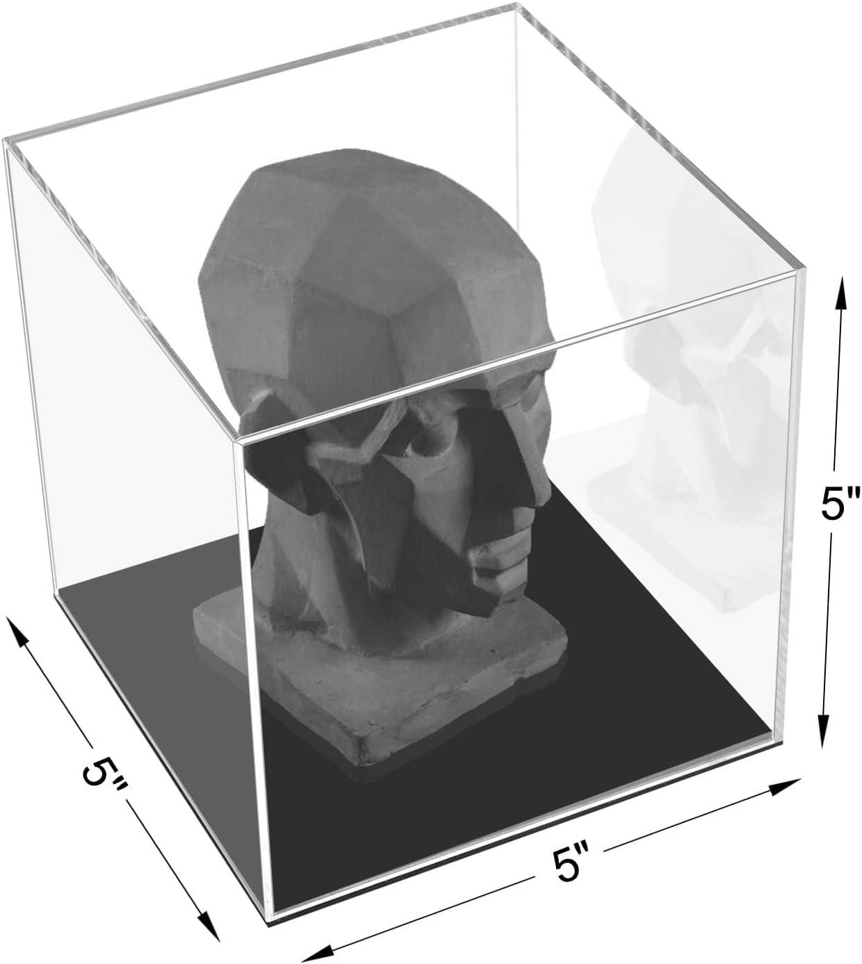 Cliselda Acrylic Display Case with Black Base 5x5x5 inch, Clear Square Acrylic Box Cube Small Storage Containers, Fully Assembled Dustproof Plastic Display Box for Collectibles Action Figures