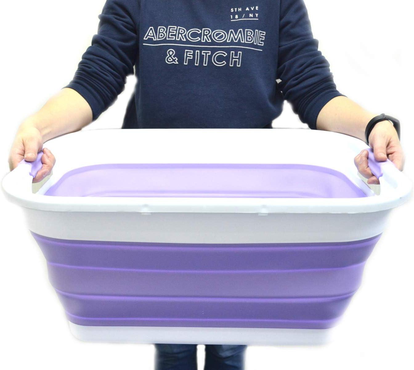 SAMMART Collapsible Plastic Laundry Basket/ Washtub 41L (10.8 Gallon) Set of 2, Lt. Purple