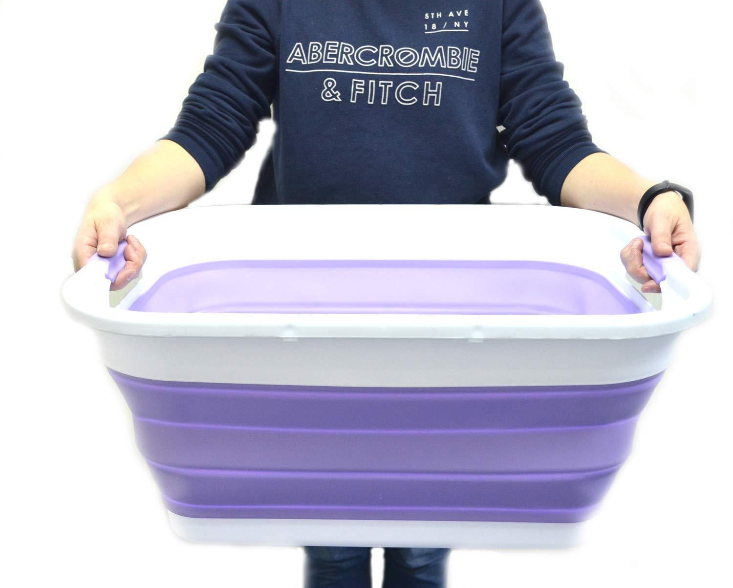 SAMMART Collapsible Plastic Laundry Basket/ Washtub 41L (10.8 Gallon) Set of 2, Lt. Purple