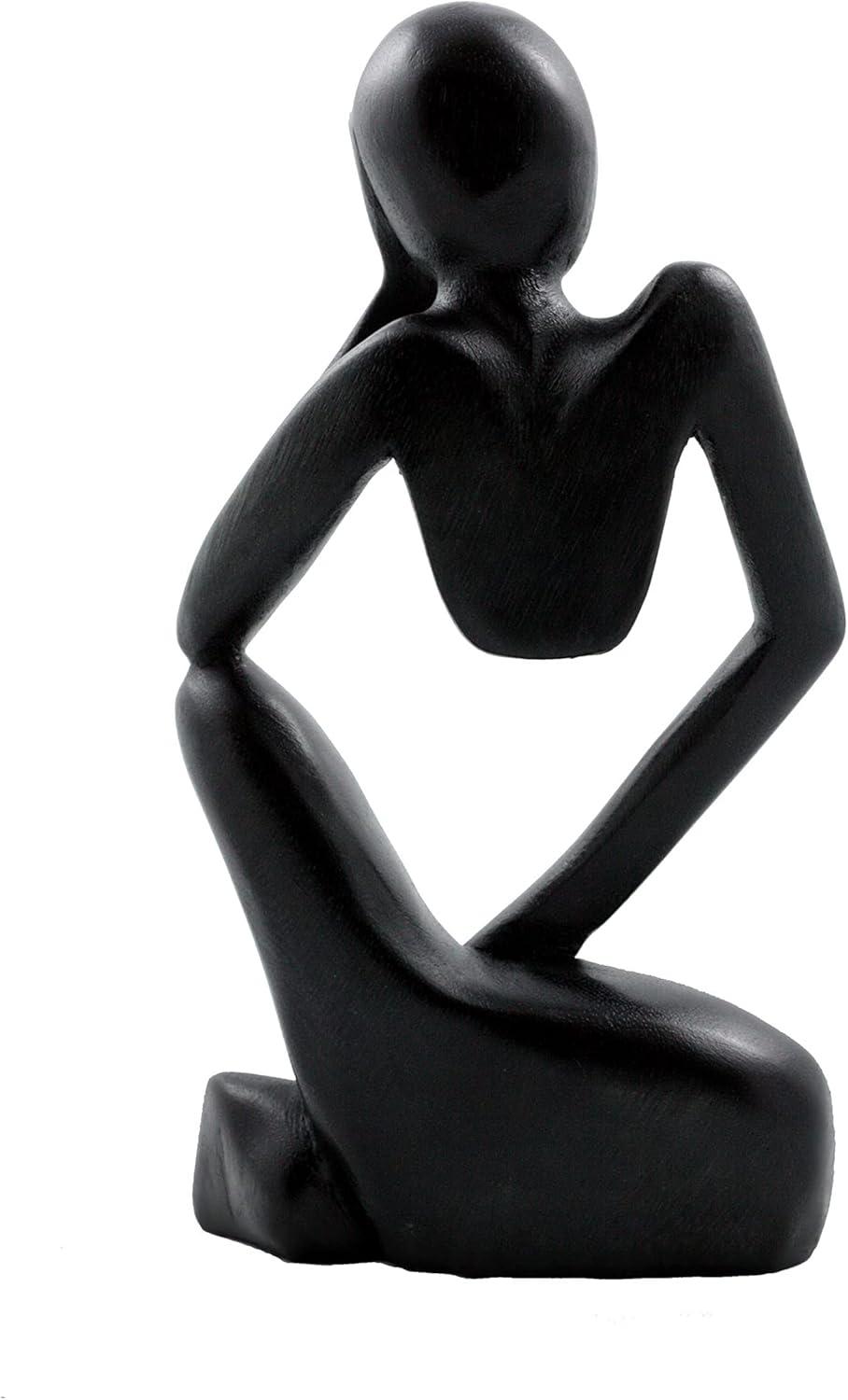 G6 Collection 12" Wooden Handmade Abstract Sculpture Statue Handcrafted - Thinking Man - Gift Art Decorative Home Decor Figurine Accent Decoration Artwork Hand Carved (Black)