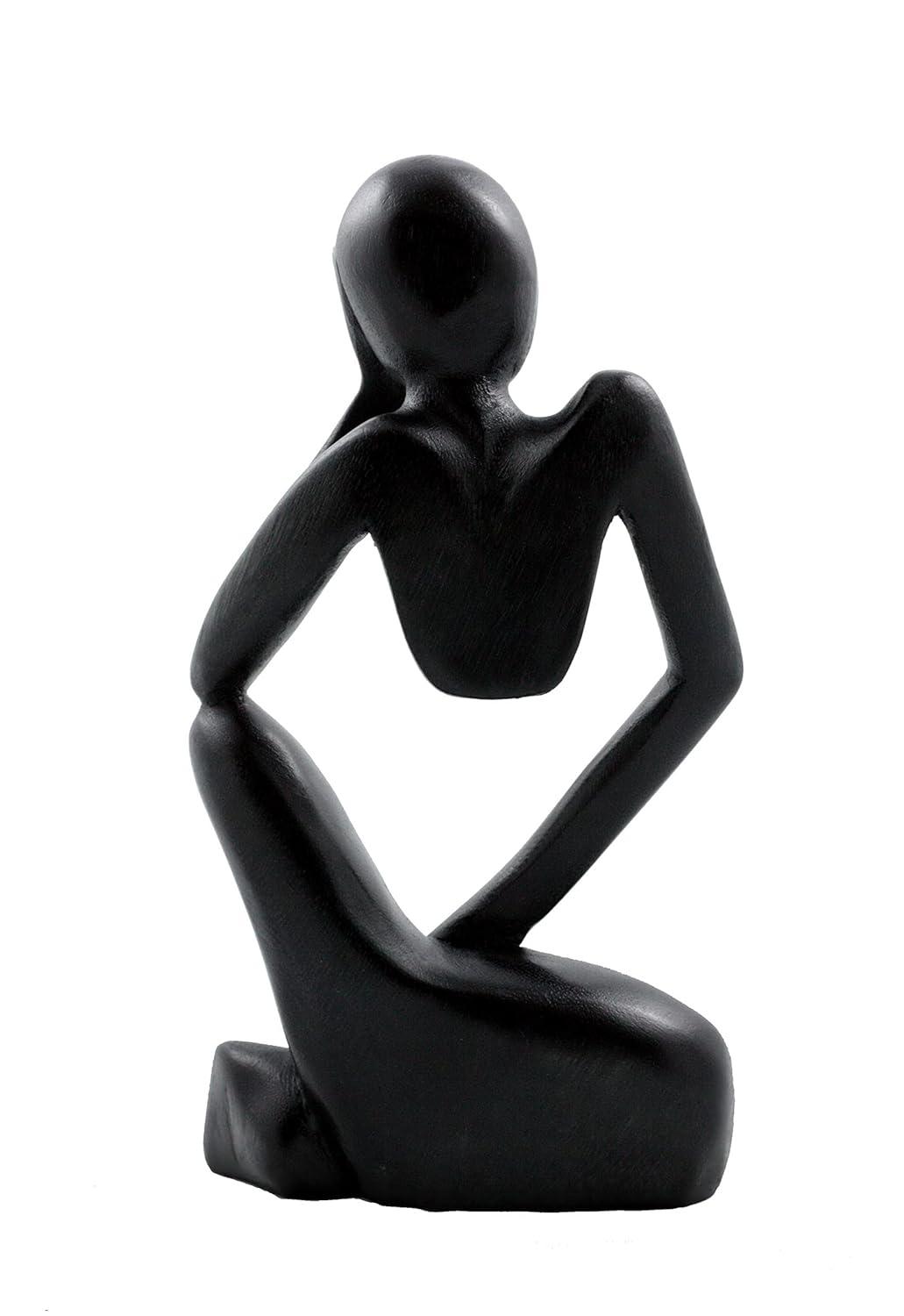 G6 Collection 12" Wooden Handmade Abstract Sculpture Statue Handcrafted - Thinking Man - Gift Art Decorative Home Decor Figurine Accent Decoration Artwork Hand Carved (Black)