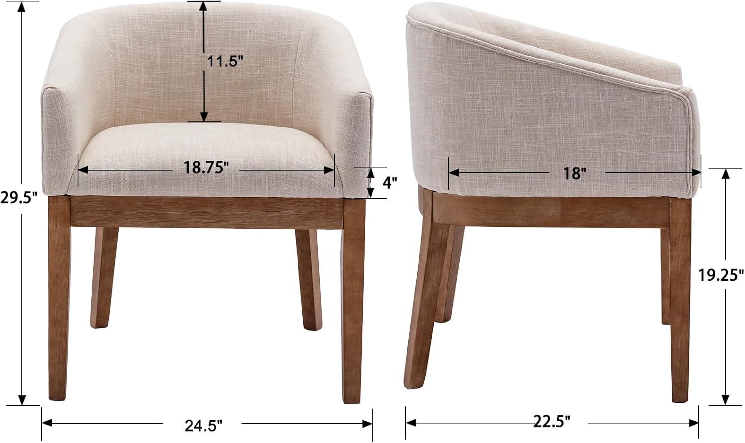 Guyou Modern Upholstered Dining Chairs Set of 2, Farmhouse Linen Kitchen & Dining Room Chairs with Armrests, 18" W Wooden Barrel Accent Chair Armchair for Dining Room Living Room Bedroom, Beige