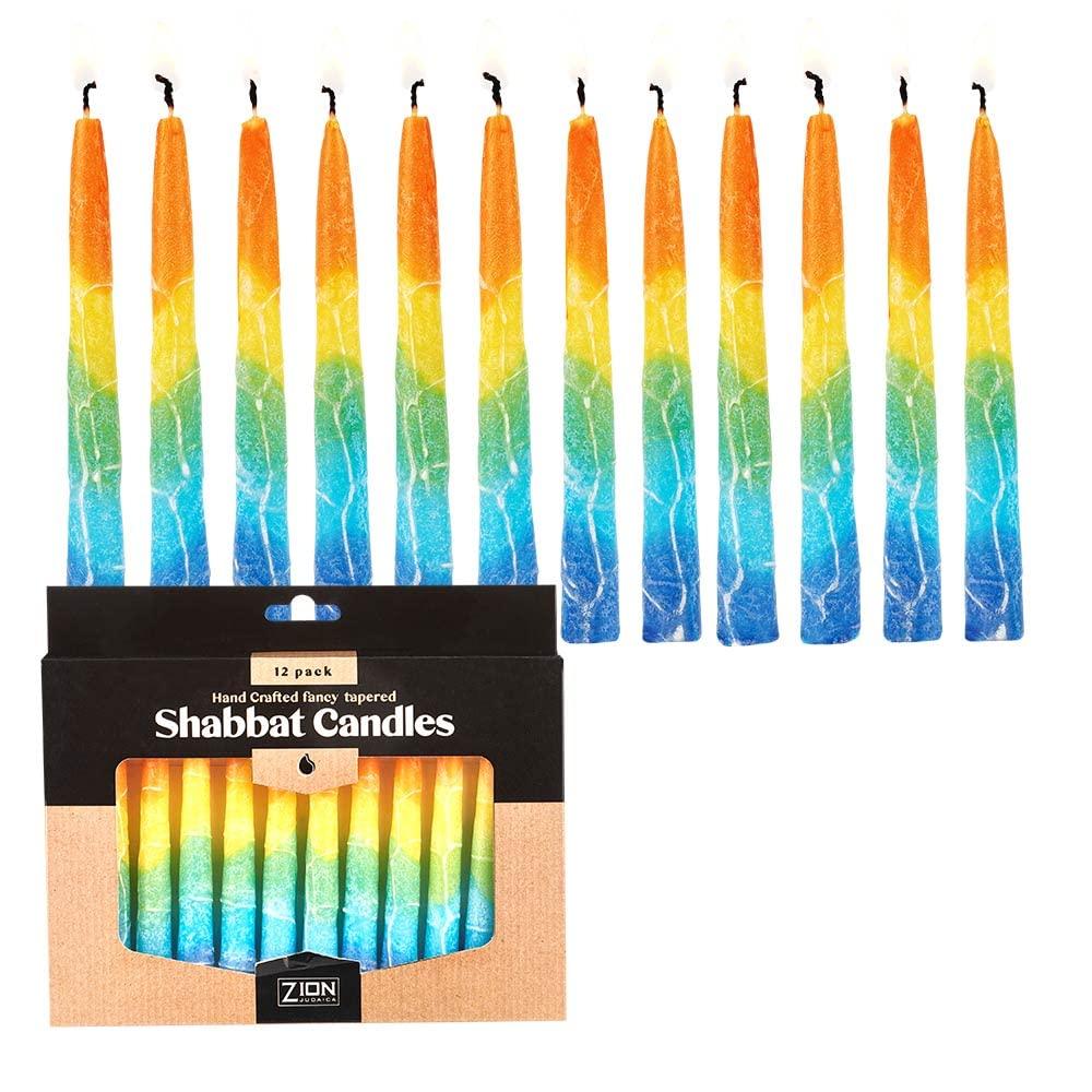Zion Judaica Decorative Shabbat Candles Non Drip  5.5" Hand Crafted Candles Sun Colors Inspired Candles Holiday Candle Bundle Decorative Candles for Celebration Home Décor Candles Set of 12