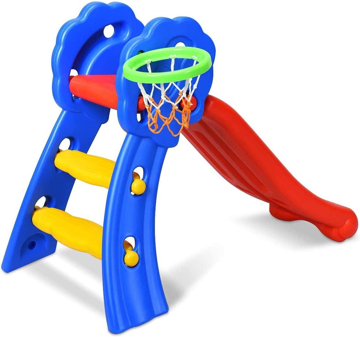 Colorful Plastic Toddler Slide with Basketball Hoop