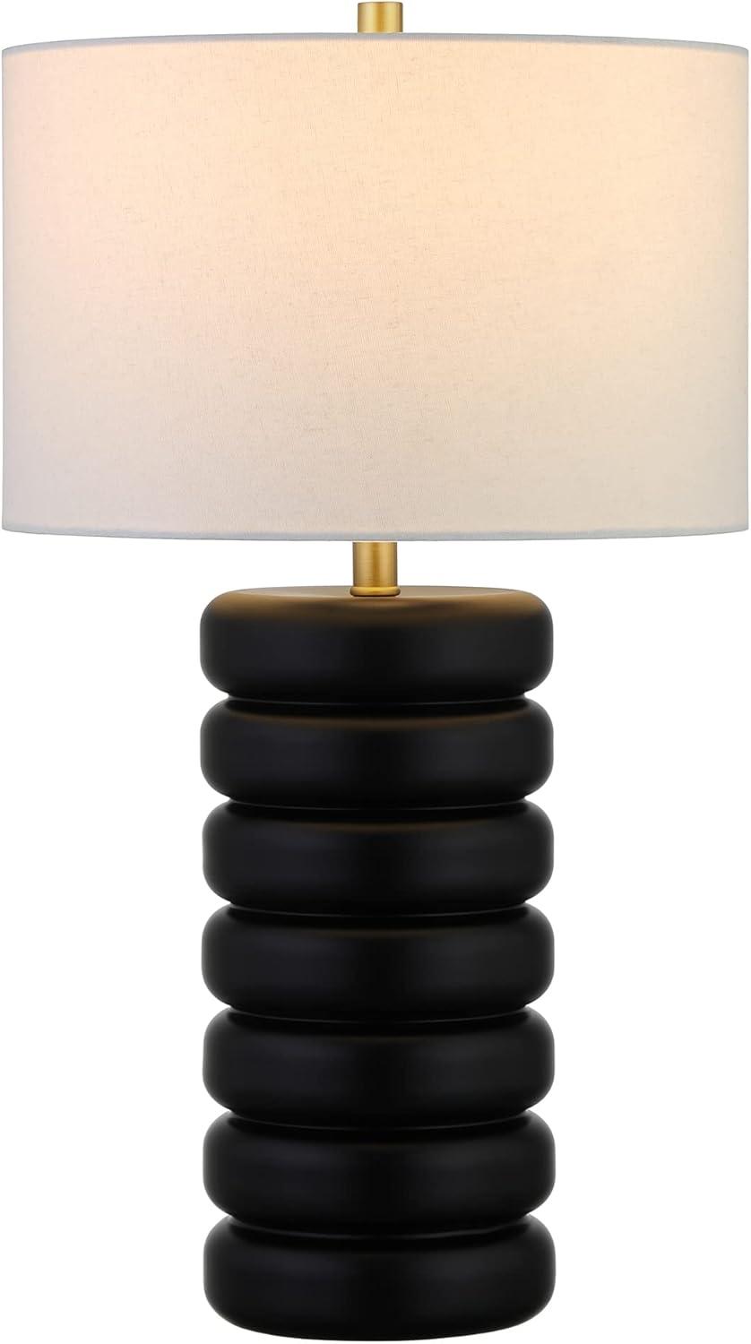 Henn&Hart 14" Matte Black/Brass Glass/Metal/Fabric Table Lamp