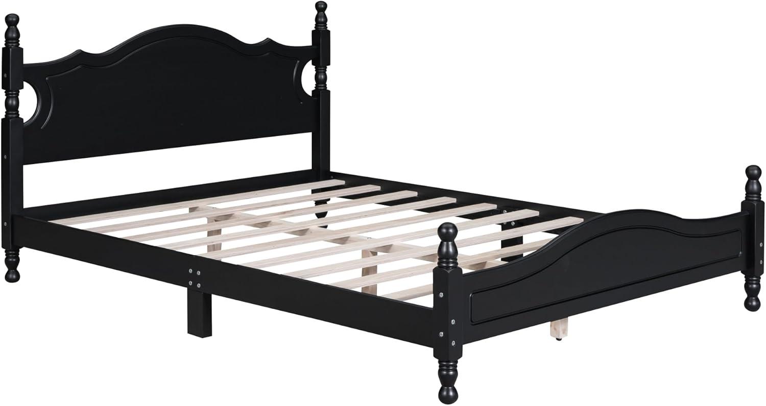Queen Size Wood Platform Bed Frame for Boys Girls Kids Toddler,Retro Style Platform Bed with Wooden Slat Support,Black