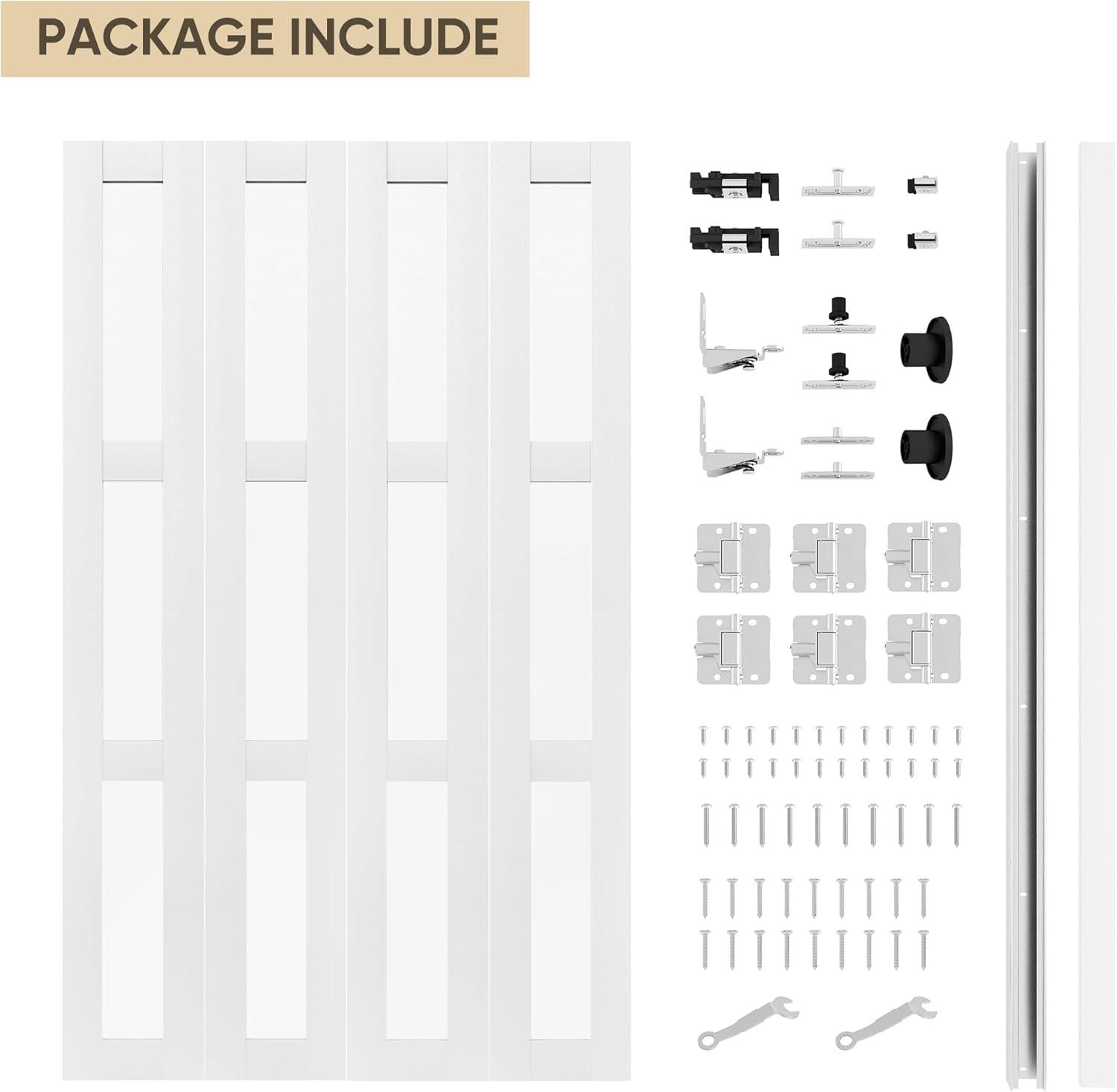 CHIC MODE Double Bifold Doors 3 Lite Frosted Glass Solid Manufactured Wood Prefinished Folding Door