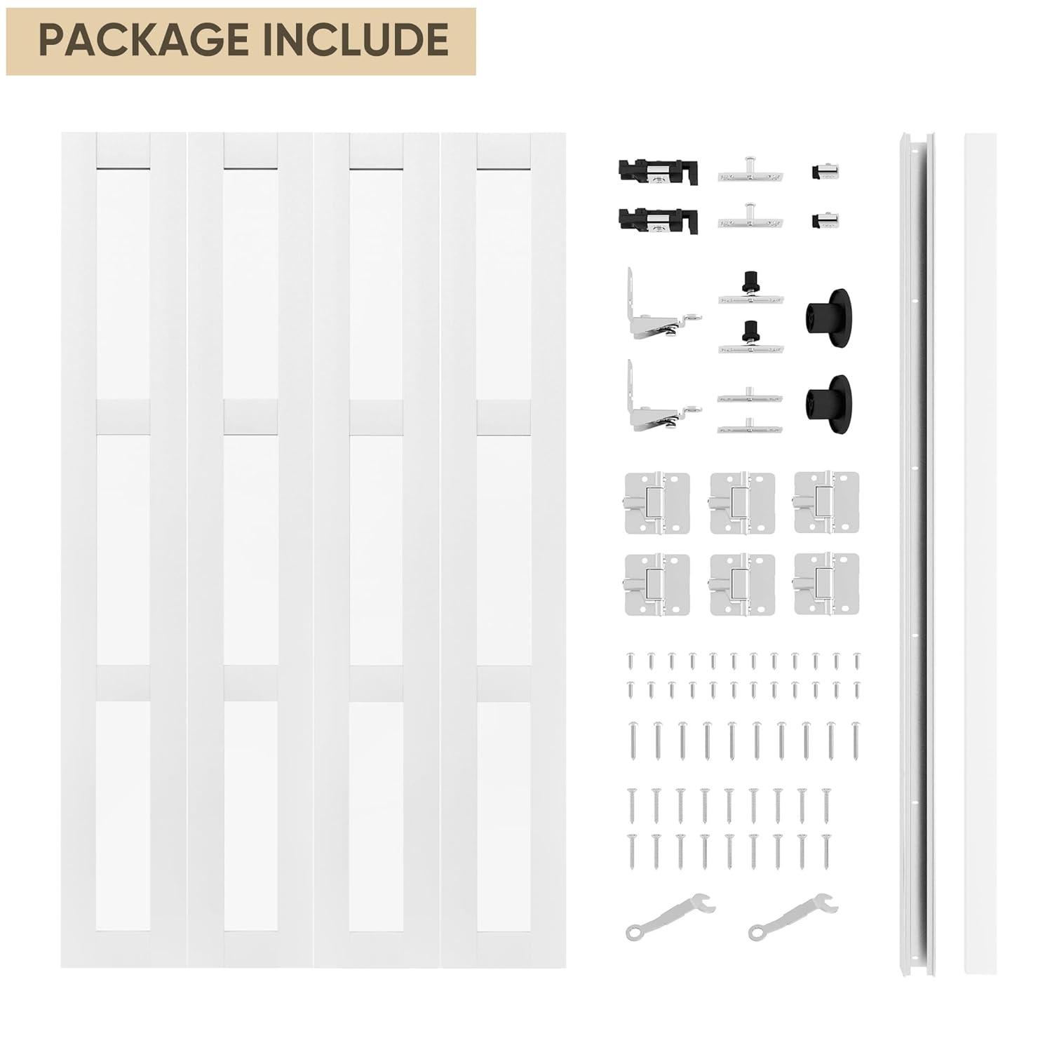 CHIC MODE Double Bifold Doors 3 Lite Frosted Glass Solid Manufactured Wood Prefinished Folding Door