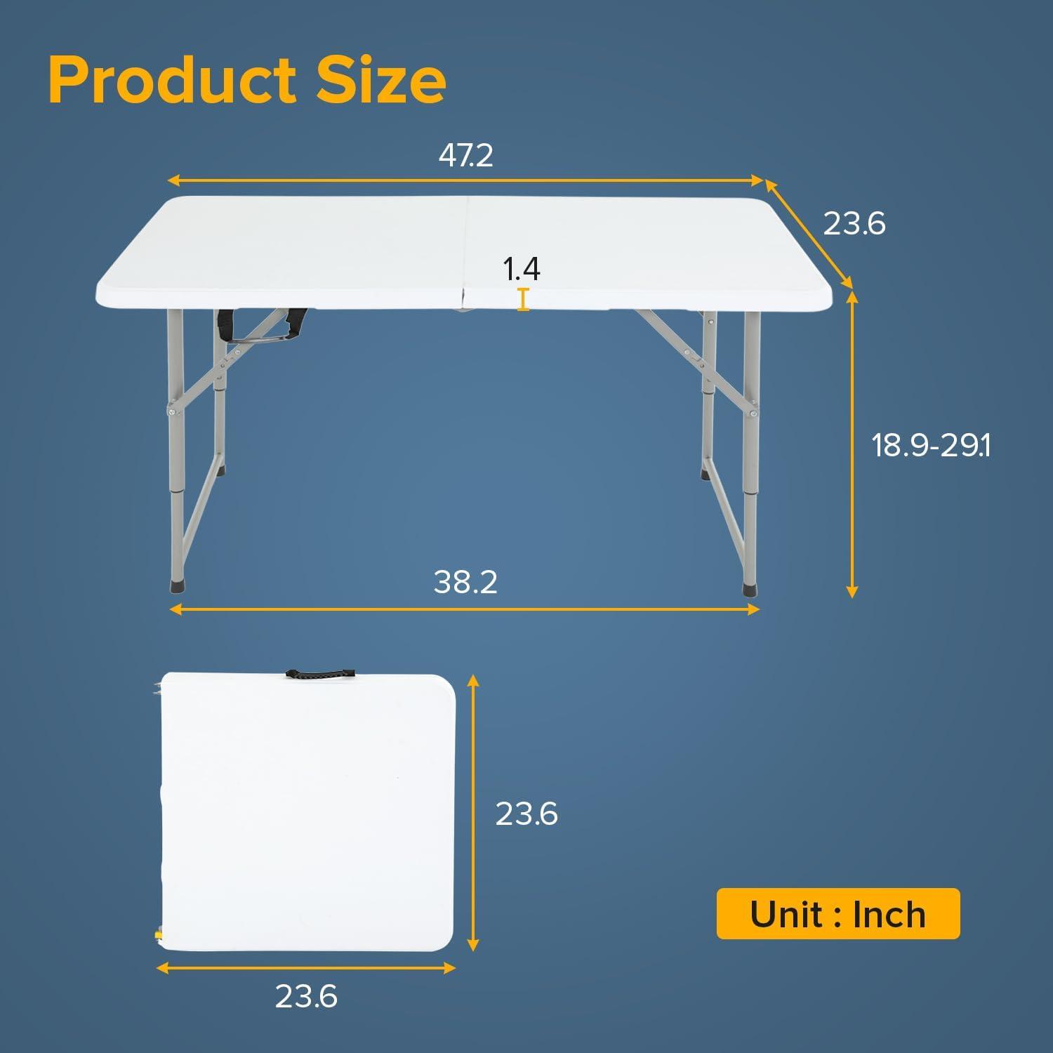 FDW Camping Table Plastic Picnic Table Office Table for Parties Wedding Camping Office with Carrying Handle, White