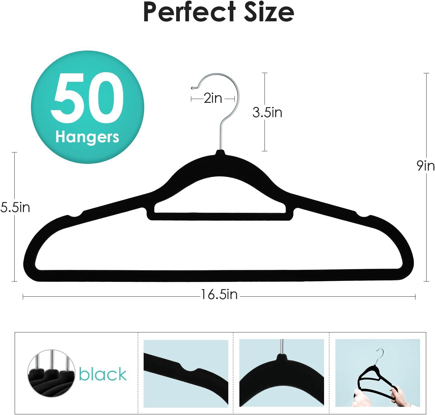 Simplify Slim Velvet Clothes Hangers | 50 Pack | Non-Slip | Shirts | Suit | Pants | Dresses | Garments | Closet Storage & Organization | Durable | Black