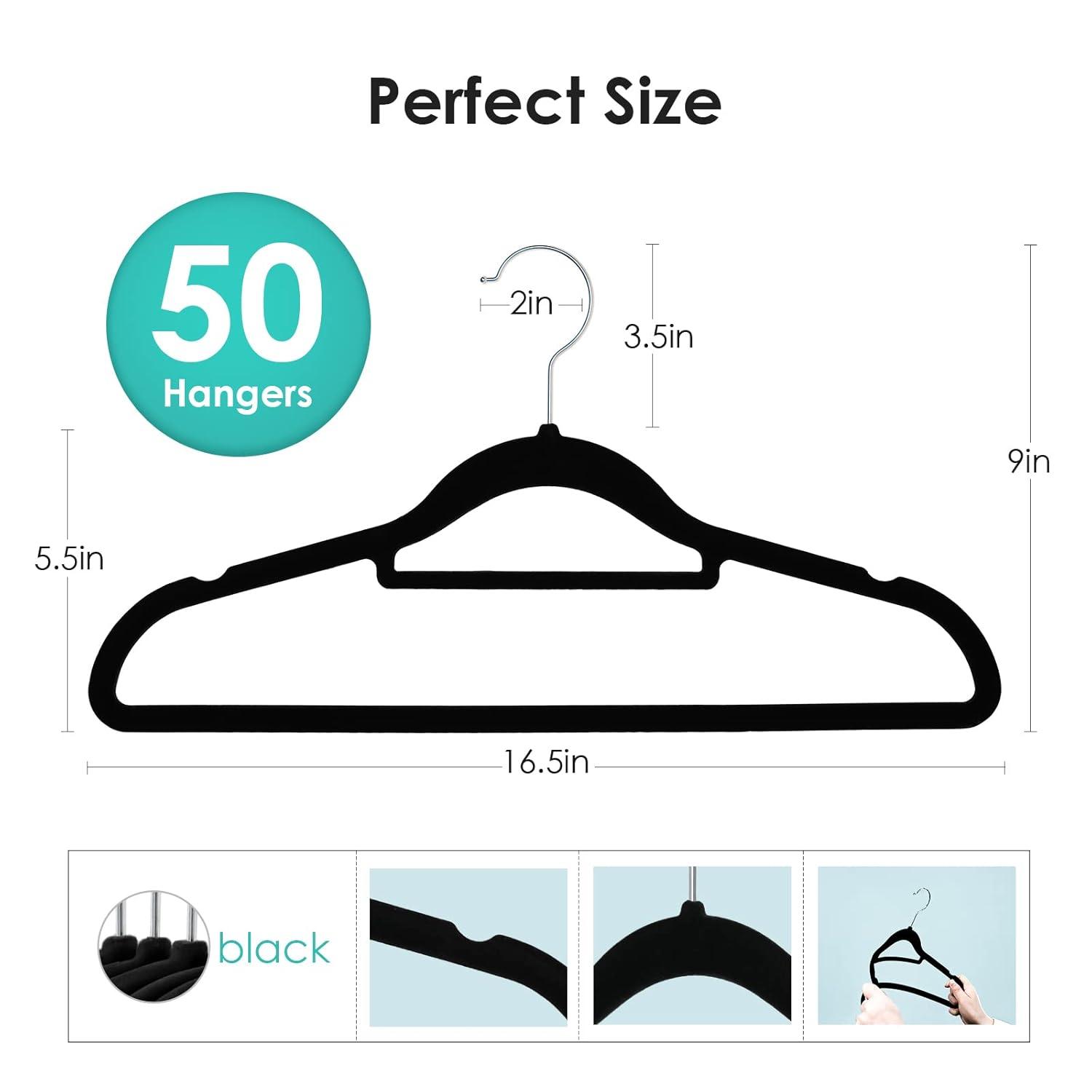 Simplify Slim Velvet Clothes Hangers | 50 Pack | Non-Slip | Shirts | Suit | Pants | Dresses | Garments | Closet Storage & Organization | Durable | Black