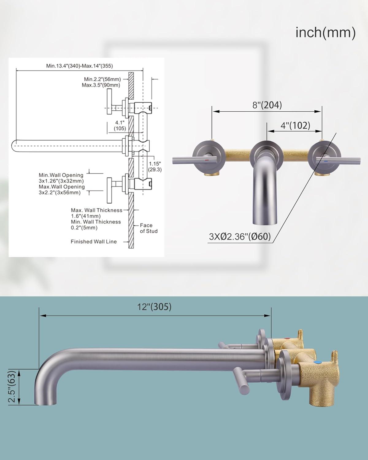 Brushed Nickel Dual Handle Wall Mount Faucet