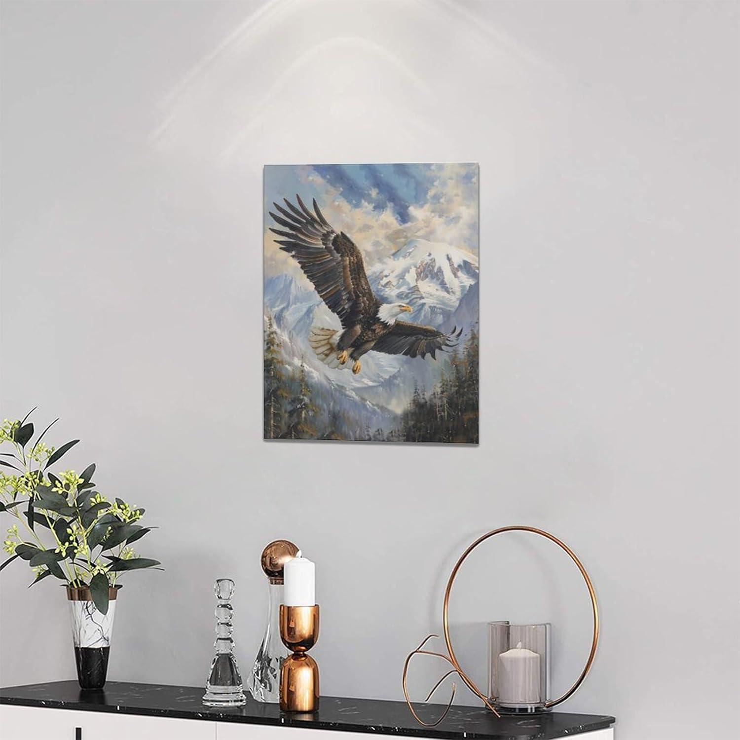 American Bald Eagle Wall Art Flying Eagle Canvas Prints Patriotic Concept Picture Inspiring Motivational Posters Modern Home Artwork Decor For Office Living Room Bedroom Framed Ready To Hang12x16 Inch