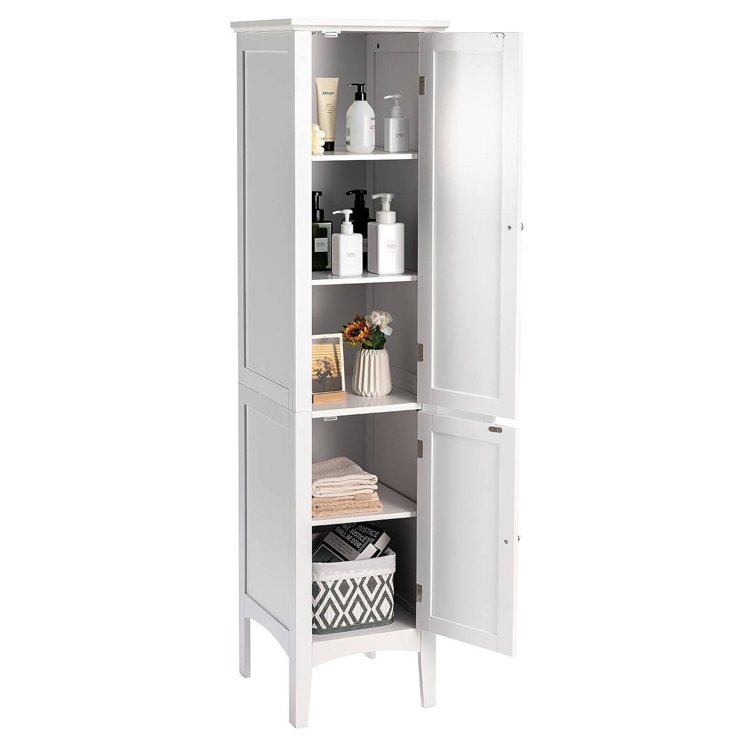 Gabinete de Torre Independiente de 5 Niveles Gabinete de Almacenamiento de Baño Alto Blanco