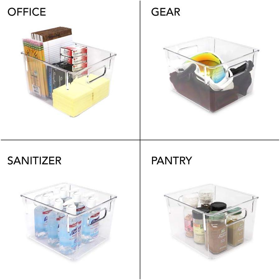 Medium Clear Plastic Organizer Bins with Handles, 3-Pack