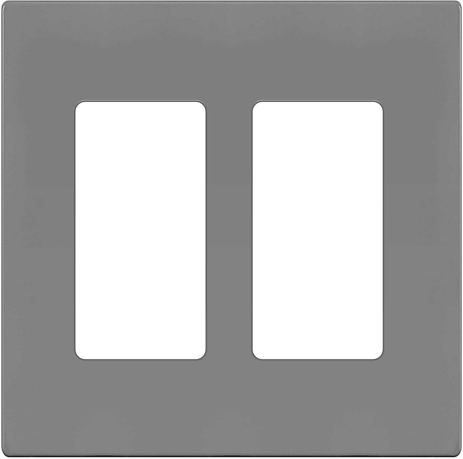 ENERLITES Screwless Decorator Wall Plates Child Safe Outlet Covers, Size 2-Gang 4.68" H x 4.73" L, Unbreakable Polycarbonate Thermoplastic, SI8832-GY, Glossy, Gray