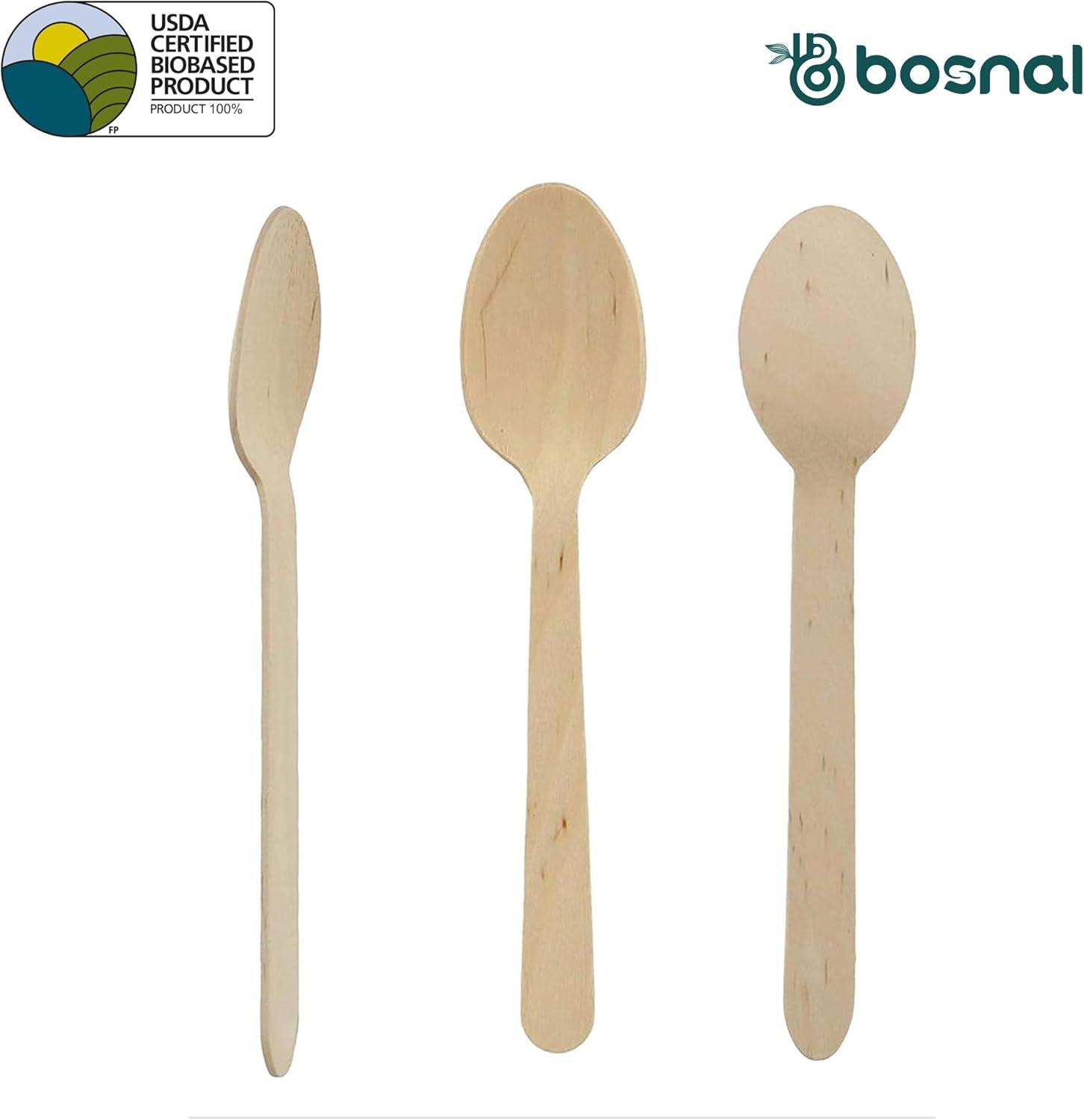 Bosnal Wooden Disposable Forks Knives and Spoons Cutlery Set, 100 Pcs
