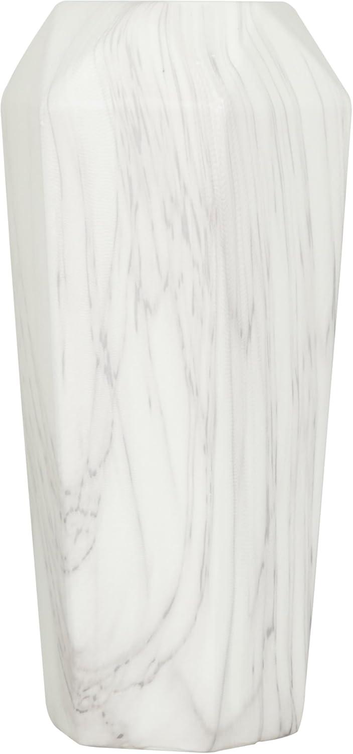 DecMode 14" Faux Marble White Ceramic Vase