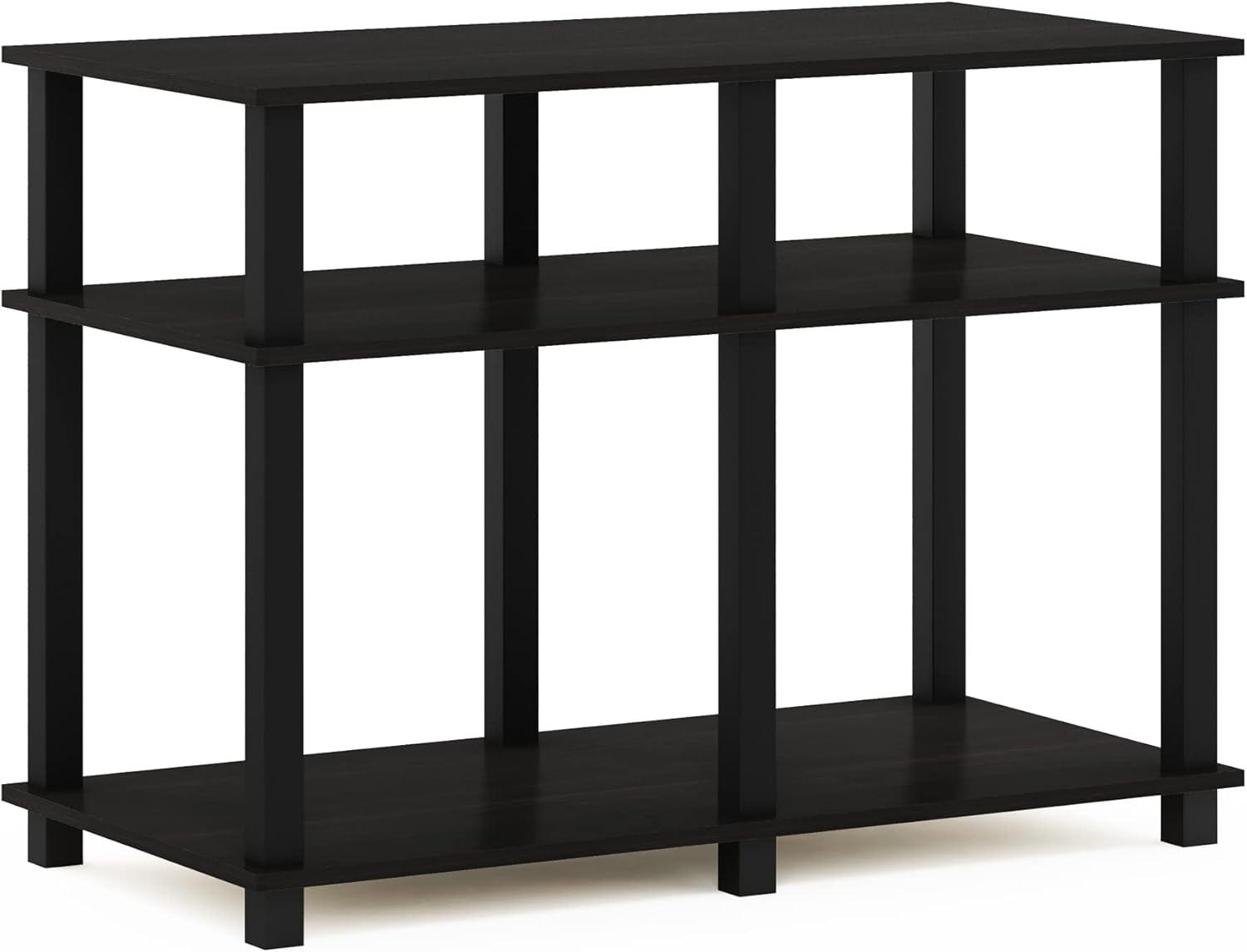 Espresso and Black Composite Wood TV Stand with Open Shelves