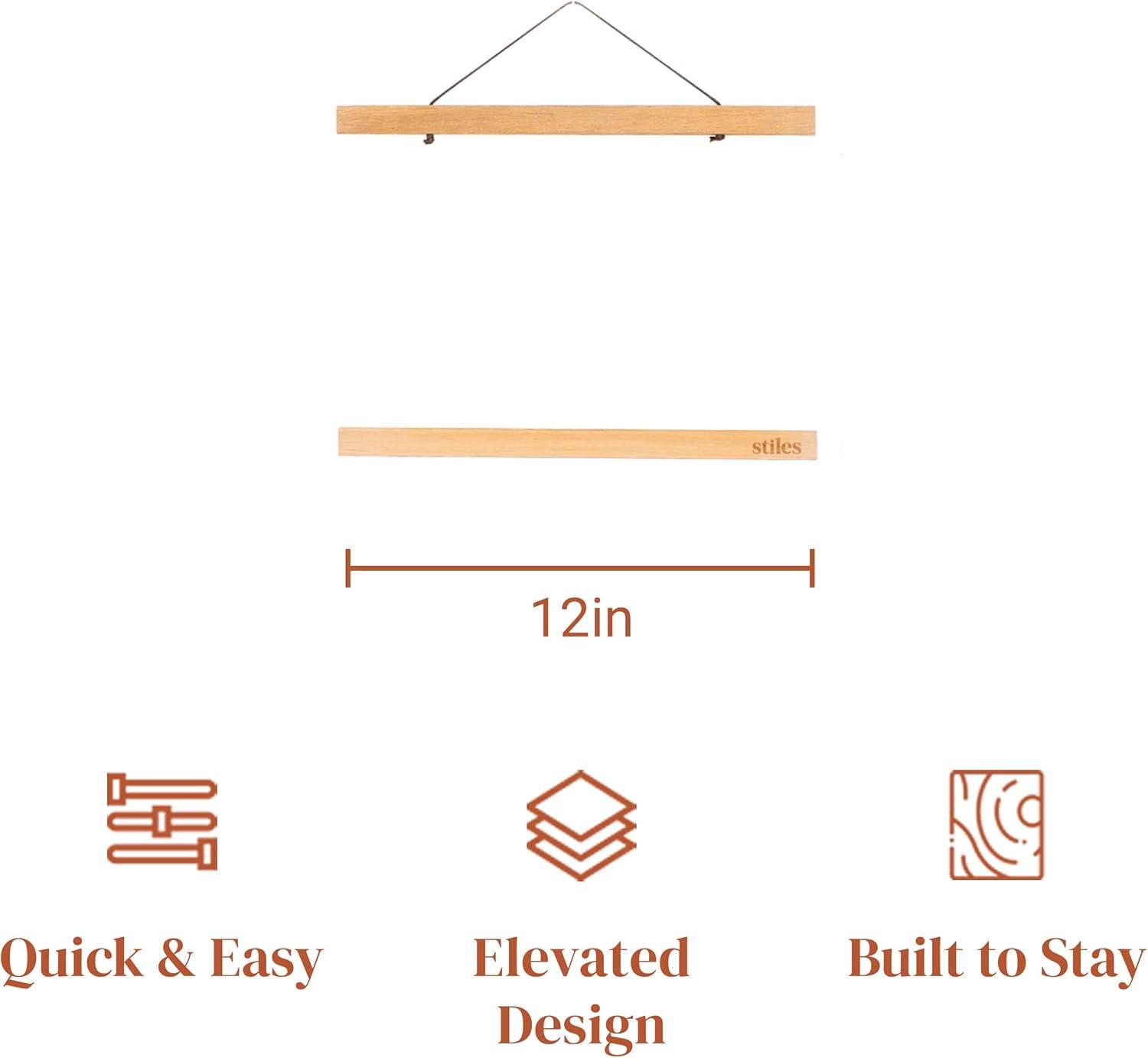 Stiles Magnetic Picture Frame, Wooden Poster Hanger with Adjustable String for Artworks and Photos, 12 Inches