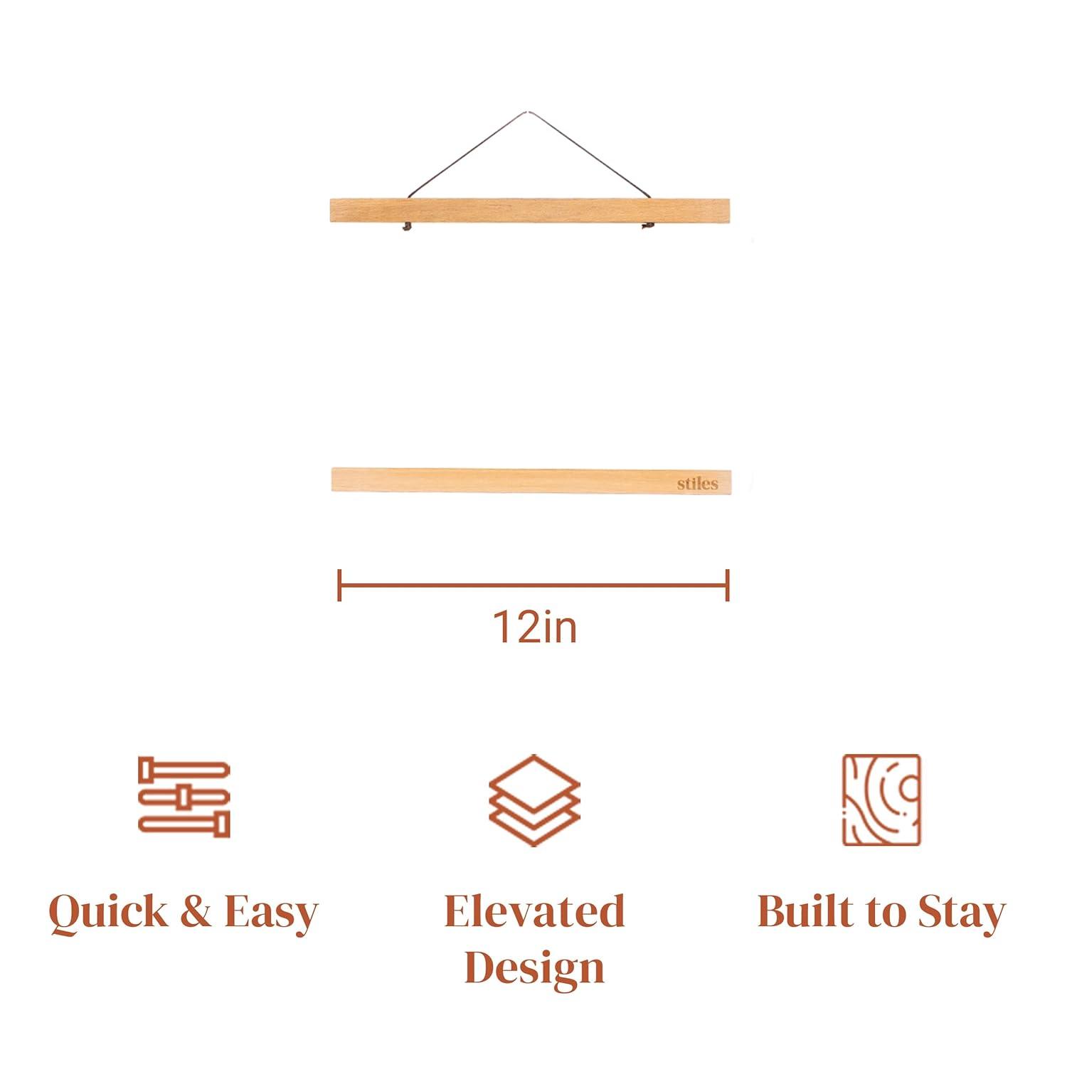 Stiles Magnetic Picture Frame, Wooden Poster Hanger with Adjustable String for Artworks and Photos, 12 Inches